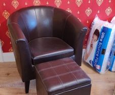 Leather arm chair and stool