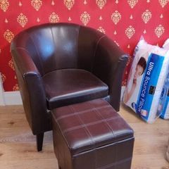 Leather arm chair and stool