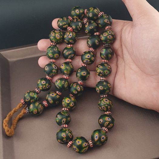 Antique Venetian Style Gabri Eyes & Chevron Glass Beads Necklace Strands
