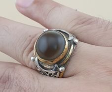 Natural Sulemani Eye Agate Gemstone Ring Antique Brass Silver Design# 169
