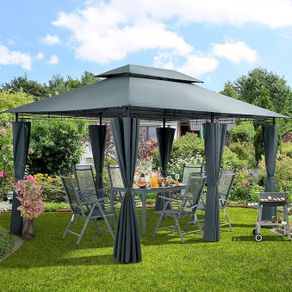 Gazebo 3 x 4 m Water-Repellent Metal Garden Stable Robust Side Walls Garden
