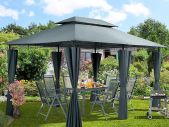 Gazebo 3 x 4 m Water-Repellent Metal Garden Stable Robust Side Walls Garden Gazebo Luxury Bordeaux Purple