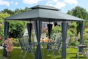 Gazebo 3 x 4 m Water-Repellent Metal Garden Stable Robust Side Walls Garden Gazebo Luxury Bordeaux Purple
