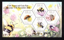 2018 Ireland Cork Stamp and Coin Exhibition 17th November 2018 Exhibition Miniature Sheet on  Fauna & Flora Native Irish Bees Commemorative Stamp Miniature Sheet Mint Never Hinged (MNH) No 212