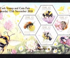 2018 Ireland Cork Stamp and Coin Exhibition 17th November 2018 Exhibition Miniature Sheet on  Fauna & Flora Native Irish Bees Commemorative Stamp Miniature Sheet Mint Never Hinged (MNH) No 212