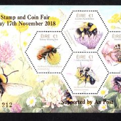 2018 Ireland Cork Stamp and Coin Exhibition 17th November 2018 Exhibition Miniature Sheet on  Fauna & Flora Native Irish Bees Commemorative Stamp Miniature Sheet Mint Never Hinged (MNH) No 212