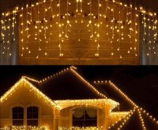 Icicle Lights Outdoor, 46ft 480 LED Window Curtain Lights Mains Powered Warm White 8 Modes Waterproof Christmas Fairy String Lights for Garden Xmas Party Outside Decorations, White Cable