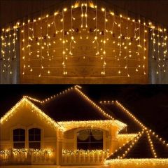 Icicle Lights Outdoor, 46ft 480 LED Window Curtain Lights Mains Powered Warm White 8 Modes Waterproof Christmas Fairy String Lights for Garden Xmas Party Outside Decorations, White Cable