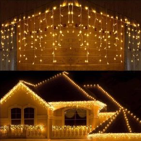 Icicle Lights Outdoor, 46ft 480 LED Window Curtain Lights Mains Powered Warm White 8 Modes Waterproof Christmas Fairy String Lights for Garden Xmas Party Outside Decorations, White Cable