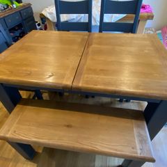 Solid Oak Extendable Dining Table,4 Chairs and a bench - Danube Range @ Harvey Normans
