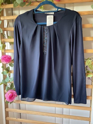 top Bnwt navy chiffon & embelished front sunwear brand European brand size 38