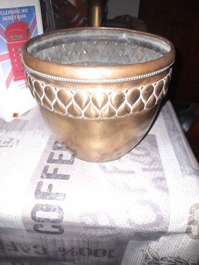 Antique Brass Planter Jardiniere with Embossed Motifs Like Teardrop Pattern, Postage Available or Collection in Rochfortbridge Westmeath