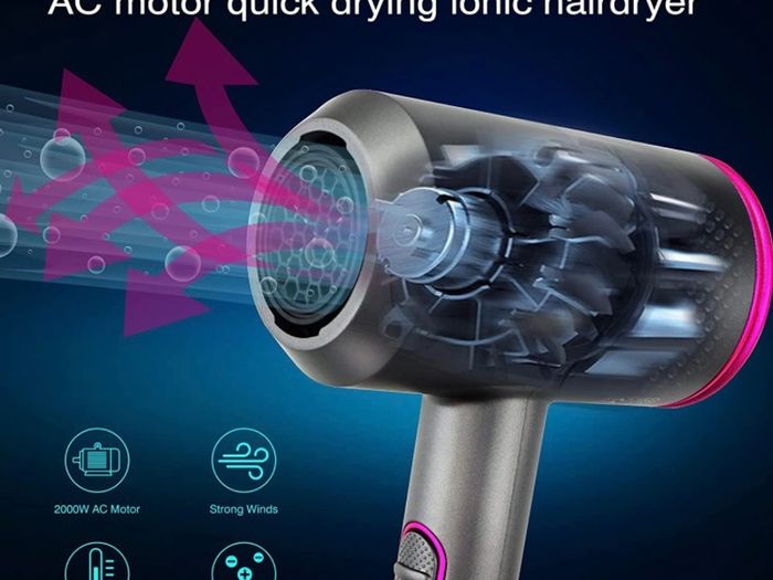 Professional Hair Dryer 2000W Powerful Ionic Hairdryer with Diffuser Blow Dryer with 2 Speeds, 3 Heating and Cool Button for Women Man Home Travel Salon Curly and Straight Hair (FREE POSTAGE)