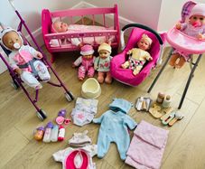 Large Baby Doll Bundle: 6 Dolls, Cot, Car Seat, Highchair, Stroller, & Accessories