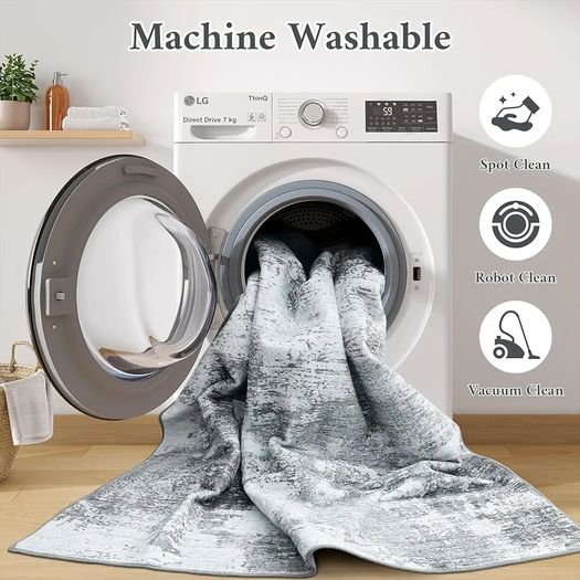 Modern Abstract Area Rugs Living Room 120x160cm, Machine Washable Non-Slip Short Pile Rug, Durable Faux Wool Carpet for Bedroom, Dining Room, Home Office, Grey