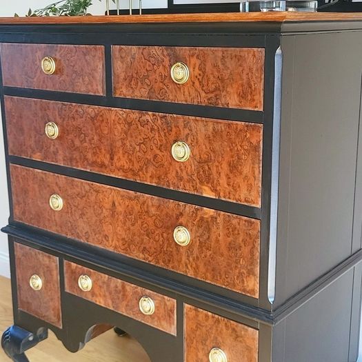 Walnut burr chest of drawers
