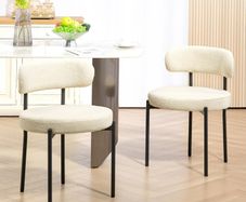 Set of 2 dining chairs with fabric backrest steel legs 51 x 51 x 76 cm beige black