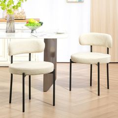 Set of 2 dining chairs with fabric backrest steel legs 51 x 51 x 76 cm beige black