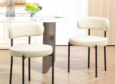 Set of 2 dining chairs with fabric backrest steel legs 51 x 51 x 76 cm beige black