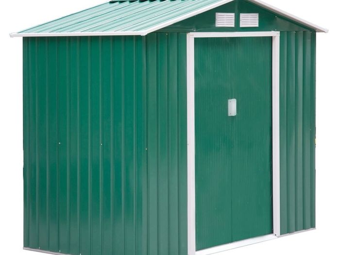 NEW SALE | 7ft x 4ft Lockable Garden Shed Large Patio Roofed Tool Metal Storage Building Foundation Sheds Box Outdoor Furniture, Green