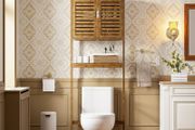 Bathroom Storage Shelf with Cabinet, Bamboo Over-The-Toilet Organizer Rack, Freestanding Toilet Space Saver with 3-Tier Adjustable Shelves Walnut