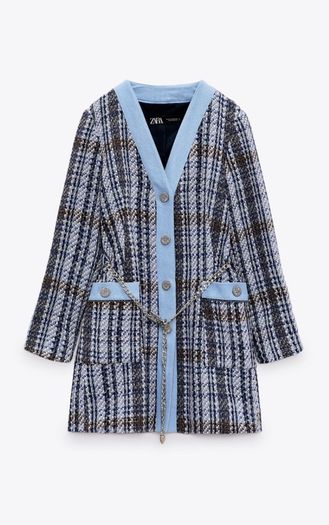 zara textured coat new with chain belt
