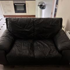Black Leather 2 Seater Sofa