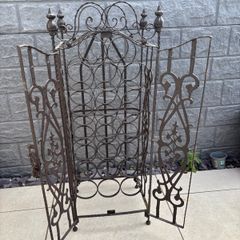 Vintage Wrought Iron Lockable Wine Cabinet with 20 Bottle Capacity