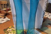 Pair of mid century blue glass vases, Art Glass Soda Bubbles Glass Vase Turquoise Drunken Glass Vase, bubbles trapped in the glass
