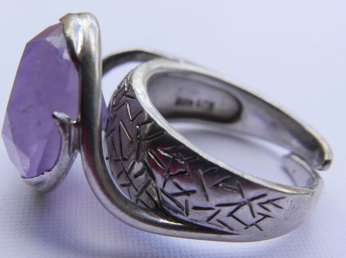 Vintage 80s Sterling Silver 925 Amethyst Quartz Gecko Statement Ring Size T - 11,65g