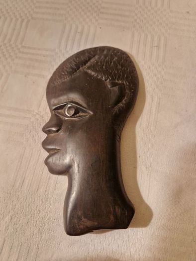 African carved black wood profile silhouette wall hanging
