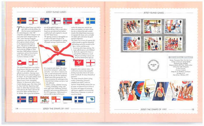 1997 Jersey (Channel Islands) Stamp Year Book (softback) issued by Jersey Post with 14 images of contents