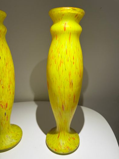 Pair of French Art Deco Mottled Glass Vases - Legras Style, 32.5cm
