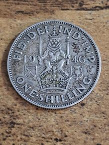 Great Britain UK 1946, One Shilling, George VI, Scottish Crest, Silver Coin - free standard postage
