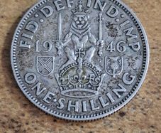 Great Britain UK 1946, One Shilling, George VI, Scottish Crest, Silver Coin - free standard postage