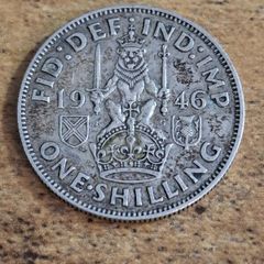 Great Britain UK 1946, One Shilling, George VI, Scottish Crest, Silver Coin - free standard postage
