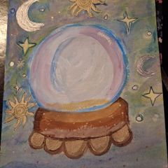 Hand painted celestial crystal ball.