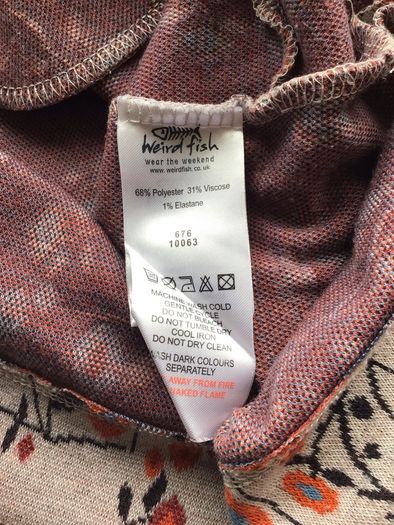 Weirdfish Ladies beige orange 3/4 Sleeve heavy jersey top size 14 includes postage