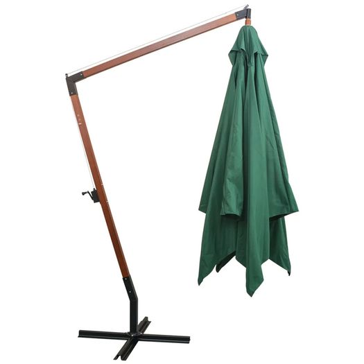 Hanging Parasol 300x300 cm Wooden Pole Green