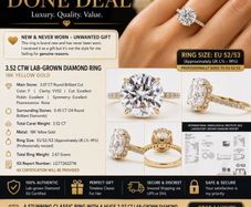 New 3.52ct Lab Grown Diamond 18ct Yellow Gold Ring