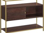 Sideboard Kitchen Cabinet Storage Cabinet with Sliding Door Tempered Glass Side Table Open Compartment Industrial Design for Dining Living Room Chocolate Brown Matt Gold