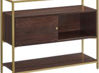 main image for ad Sideboard Kitchen Cabinet Storage Cabinet with Sliding Door Tempered Glass Side Table Open Compartment Industrial Design for Dining Living Room Chocolate Brown Matt Gold