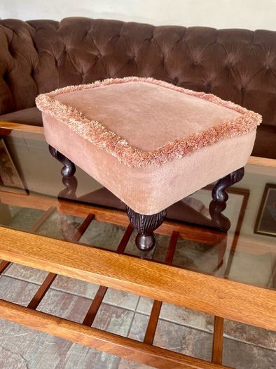 Vintage Low Square Dusty Pink Footstool 1980s Chic with Tassel Border