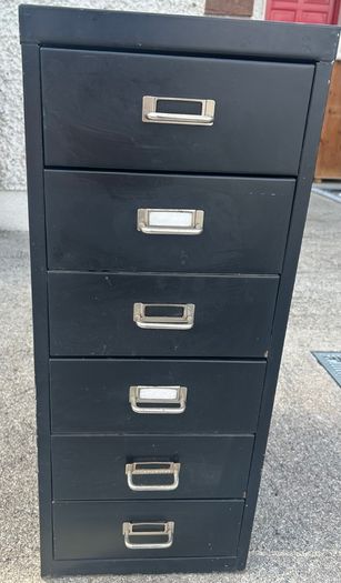 Vintage metal cabinet with drawers