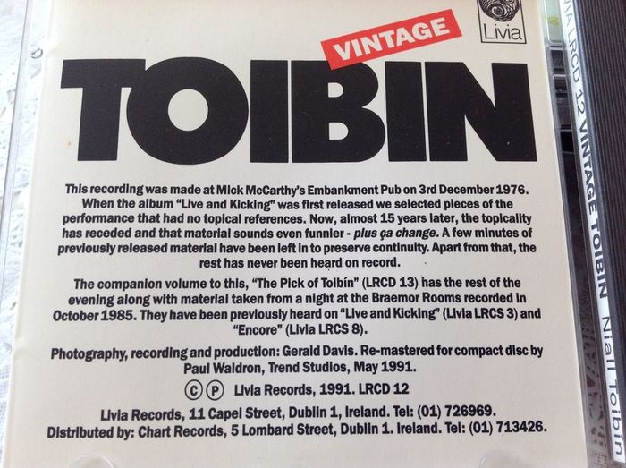 Niall Toibin CD.  Vintage Toibin.