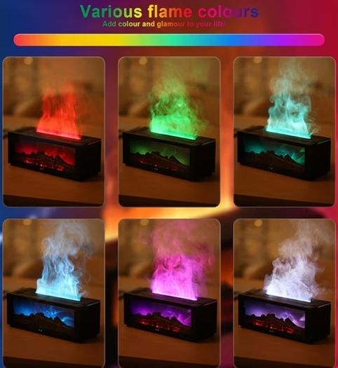 Aromatherapy Diffuser, 150ml Ultrasonic Cool Mist Humidifier, 7 Colors Firelight Flame Diffusers with Remote, Waterless Auto-Off & Timer for Home Office(Black)