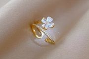 Flower Crystal Adjustable Gold Tone Ring