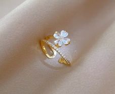 Flower Crystal Adjustable Gold Tone Ring