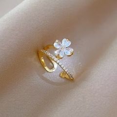 Flower Crystal Adjustable Gold Tone Ring