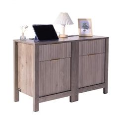 Farmhouse End Table, Set of 2, Square Night Stand with USB Ports and Outlets, 3 Tiers End Table Side Table with Storage Cabinet and 2 Drawers